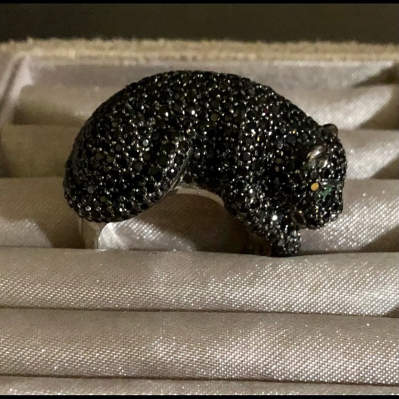 Park Avenue Collection Sterling Silver 5.06ctw Black Spinel Panther Ring Size 8 - Picture 8 of 14